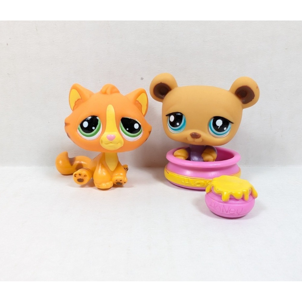 Authentic Littlest Pet Shop Collector Pets Playset #1834 #1835 Orange Cat Bear